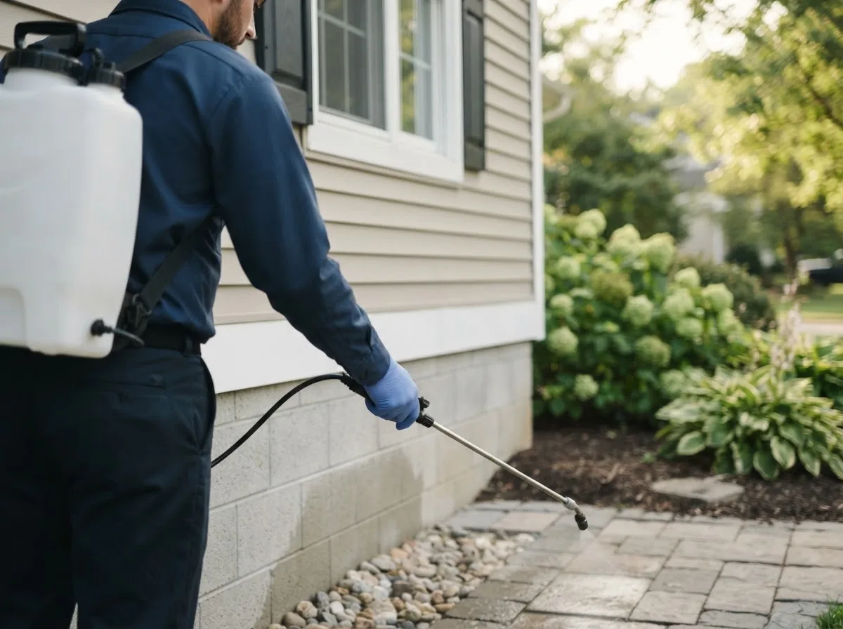 Pest control technician inspecting a home in Stahlstown, PA